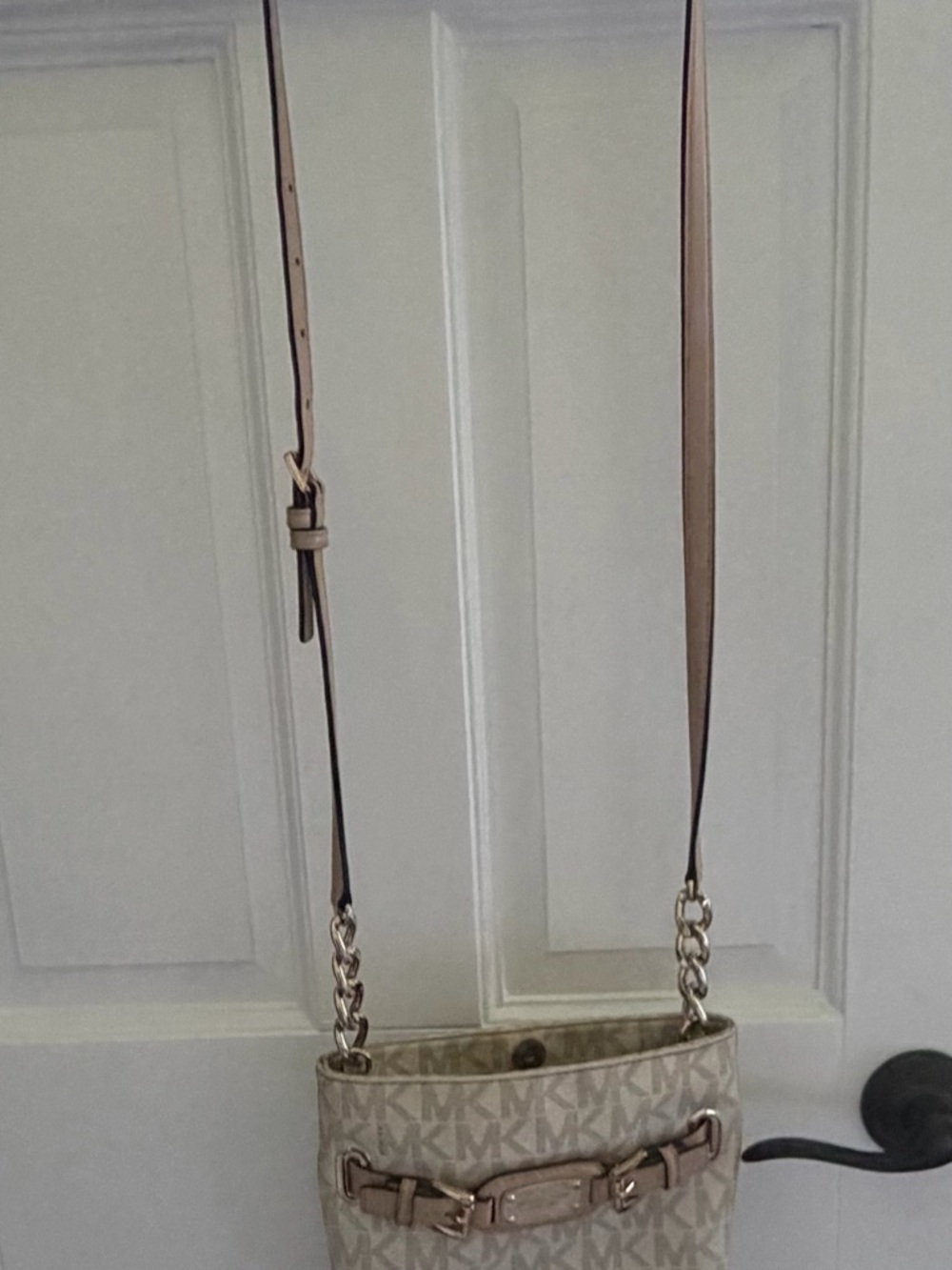 Michael Kors Beige Logo Crossbody with Chain Strap
